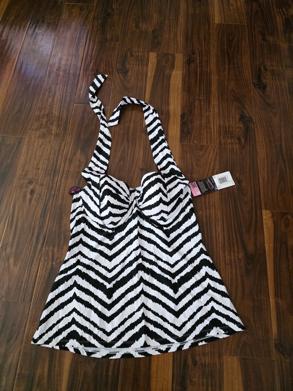 Black & White Chevron Halter Swim Tank Top